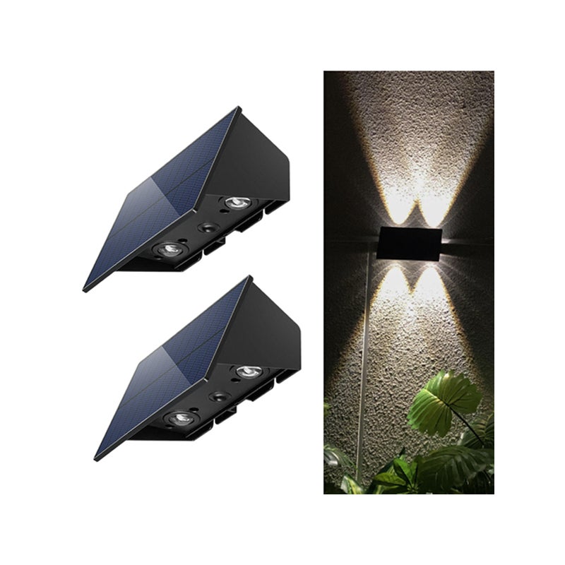 Lampy solarne na zewnątrz, zestaw 2 lamp ściennych solarnych, lampy solarne odporne na deszcz (ciepła biel)