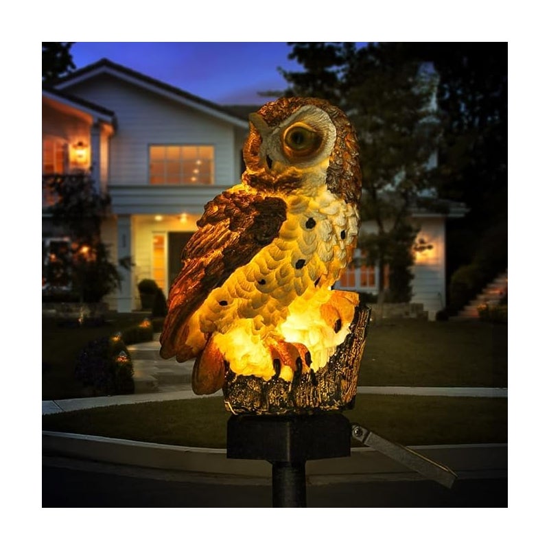 Lampa solarna do ogrodu, dekoracja ogrodowa w kształcie sowy, oświetlenie terenu do trawnika, IP65, ciepłe białe światło (brązowe)