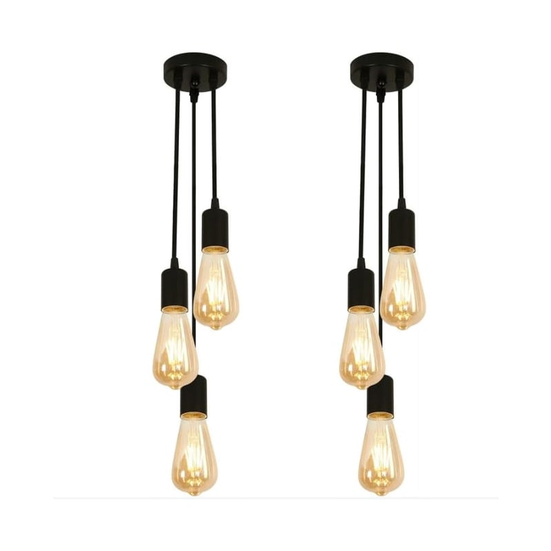 Zestaw 2 industrialnych żyrandoli, metalowe zawieszenia z 3 głowicami, vintage plafony, regulowane w wysokości lampy wyspowe (bez żarówki)