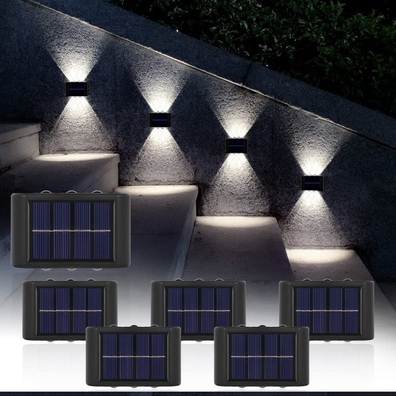 Zewnętrzna lampa solarna 6 LED, oświetlenie skierowane w górę i w dół, wodoodporna IP65, do podwórka, ogrodu, garażu - Światło białe 6500K (6 sztuk)