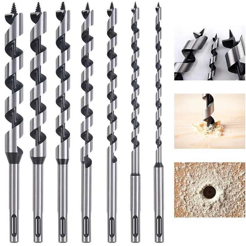 Wiertło spiralne do drewna, zestaw 7 sztuk wierteł do drewna ze stali węglowej, spiralny frez do otworów, zestaw narzędzi do drewna, 6 mm/8 mm /10 mm/