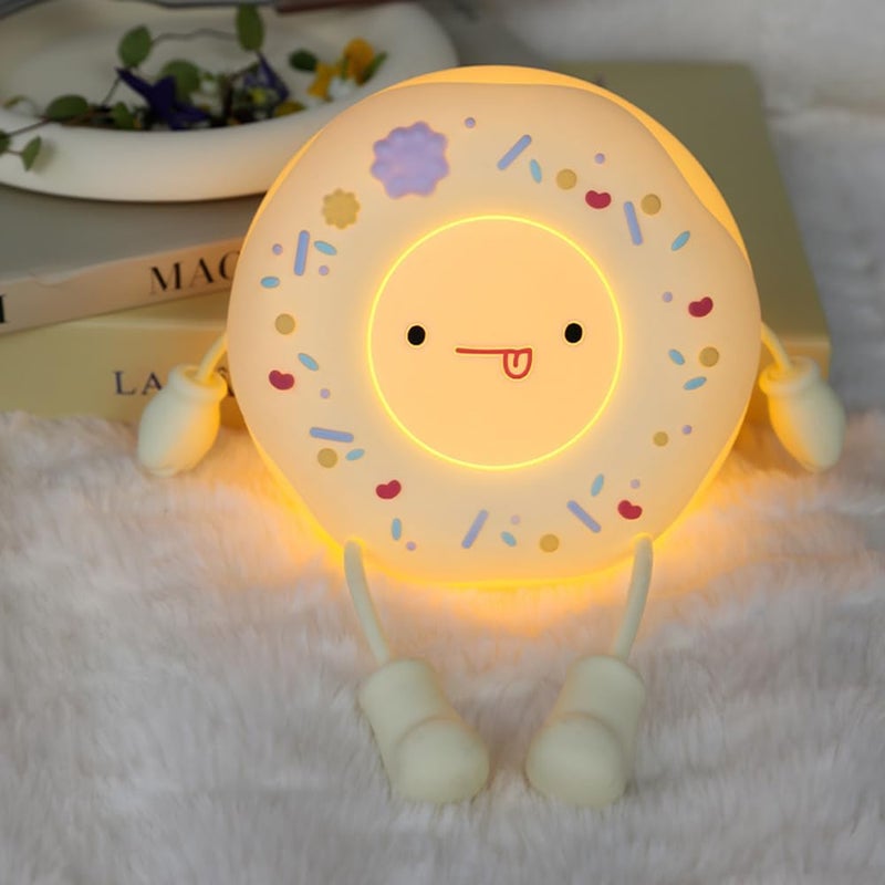 Lampa Donut – urocza, silikonowa, akumulatorowa lampka nocna LED, dekoracja do pokoju dziecięcego – biała