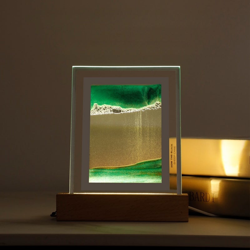 Lampka nocna, lampa stołowa z efektem ruchomych piasków, lampka nocna, lampka nastrojowa, port USB, dekoracja biurka (zielona)