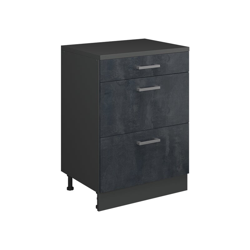 Vicco Kuchenna szafka pod skos R-Line, Czarny beton, 60 cm bez skosu z 3 szufladami