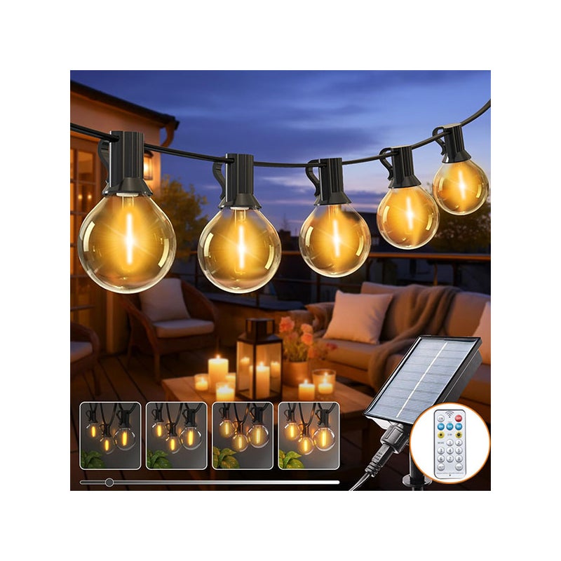2 szt. Girlanda zewnętrzna 9m - 15 LED G40 - Słoneczna/USB - Wodoodporna - ciepłe białe światło - Timer na 4/6/8h - Dekoracja Świąteczna, Ogród
