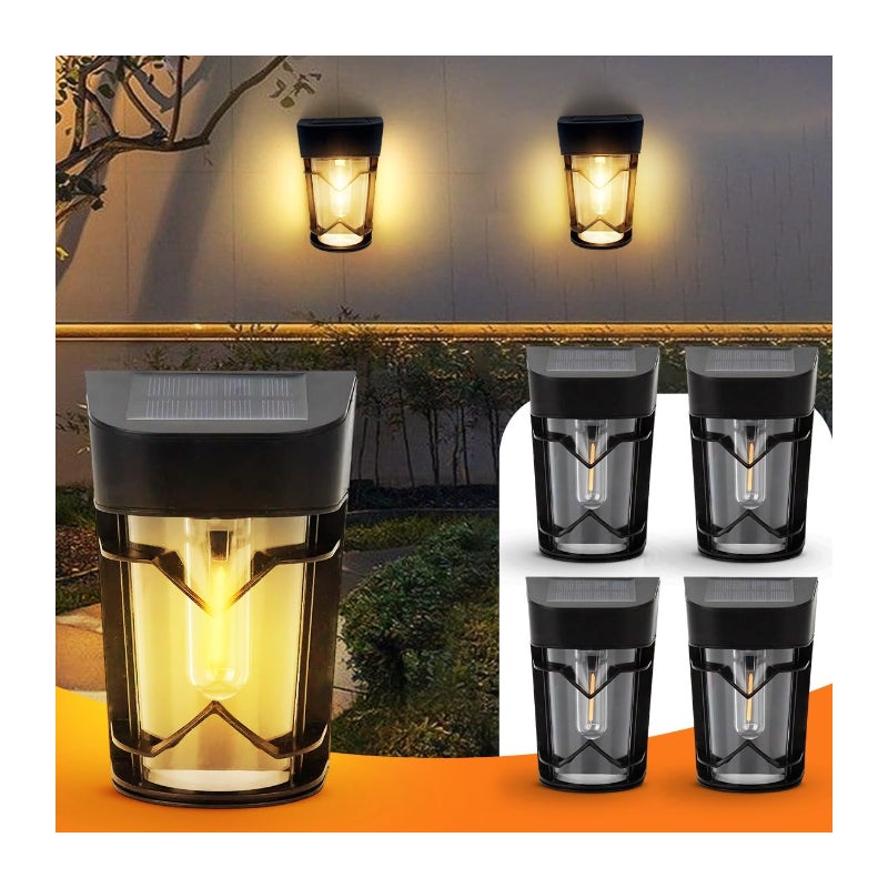 Zestaw 6 lamp solarnych do ogrodzenia, lampy solarne, wodoodporne IP44, z żarówką, ciepłe światło 3000K, idealne na taras i patio