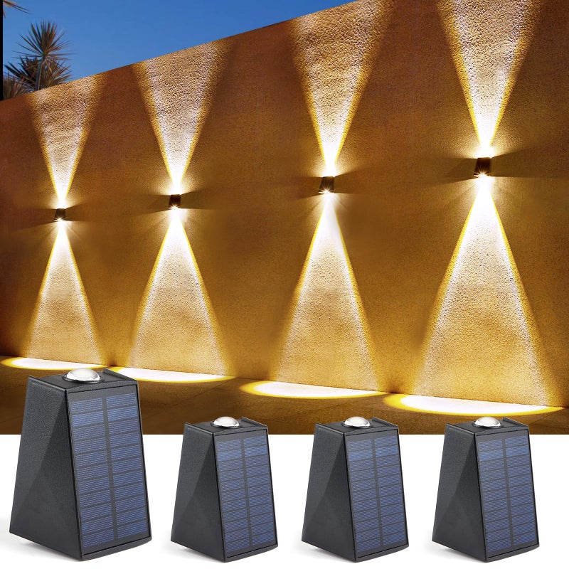 Kinkiety solarne zewnętrzne, oświetlenie zewnętrzne, wodoodporne IP65, do domu, garażu, ogrodu, dziedzińca, werandy (dwukolorowe, zestaw 4 sztuk)