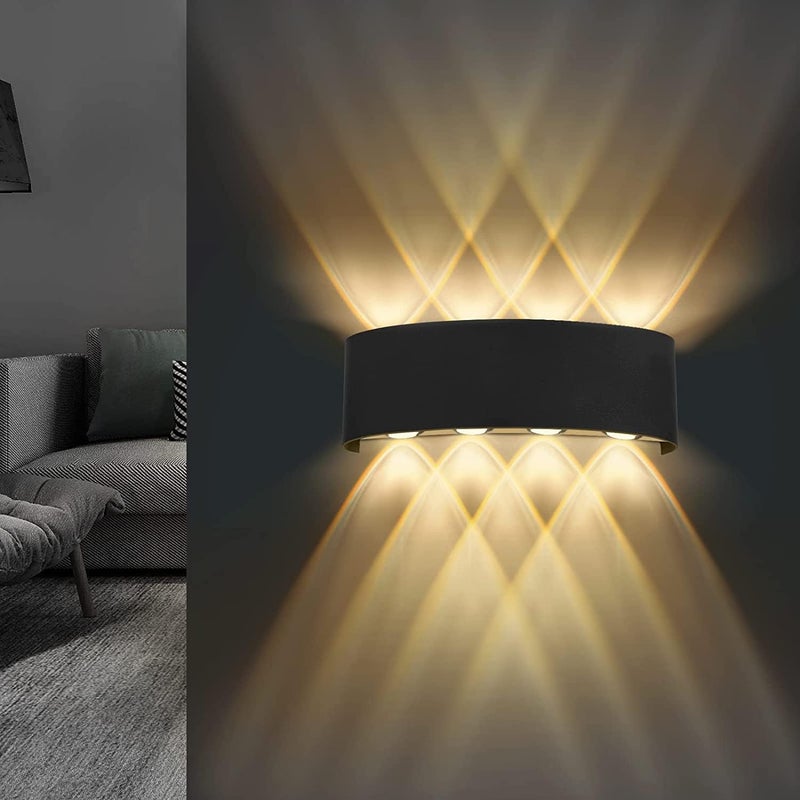 Kinkiet, 22x8x5 cm, Góra i Dół, Zewnętrzny Czarny 8W, IP 65 Kinkiet LED Ciepła Biel 3000K, Lampa Ścienna Wewnętrzna do Salonu