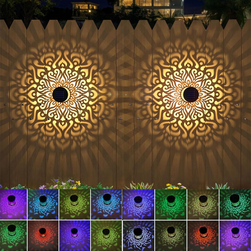 2 lampy ścienne solarne, montaż ścienny zewnętrzny, oświetlenie kolorowe, oświetlenie schodów tarasowych, Mandala, wodoodporne