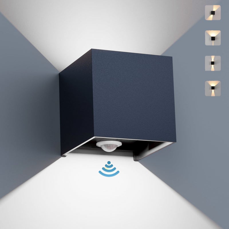 Lampa ścienna LED z czujnikiem ruchu, lampa ścienna wewnętrzna/zewnętrzna 12W z regulowanym kątem świecenia, białe światło, wodoodporność IP65