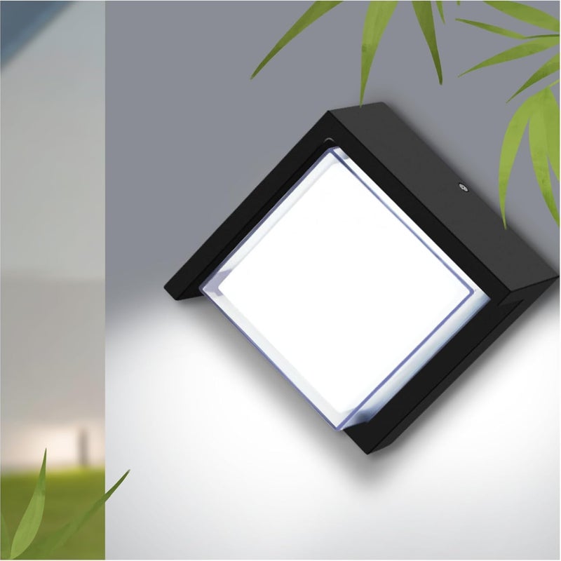 Lampa ścienna zewnętrzna, 6000K, mała, odporna na rdzę, czarna kwadratowa, 12W, LED, wodoodporna, odpowiednia do werand, garaży i tarasów.