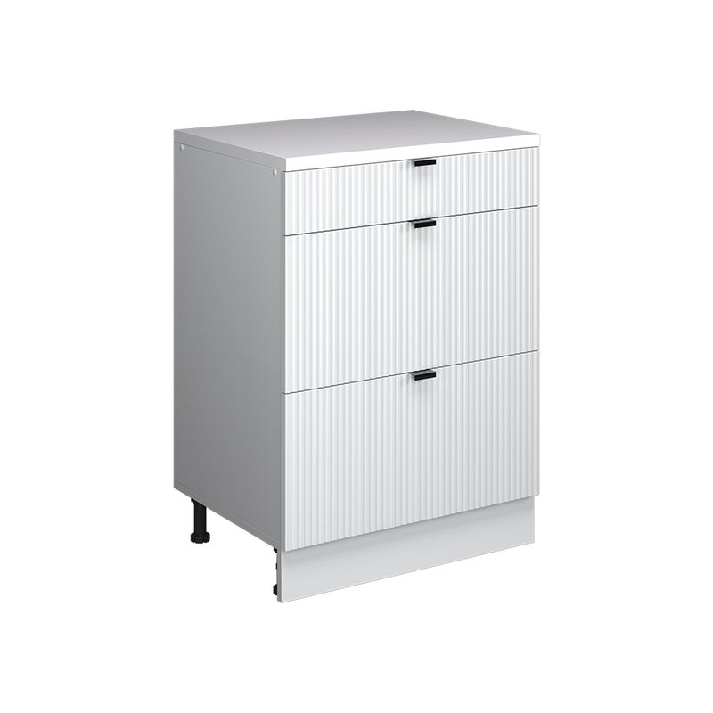 Vicco Kuchenna szafka pod skos R-Line, Białe pofałdowanie, 60 cm bez skosu z 3 szufladami