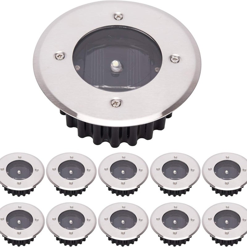 Zestaw 10 lamp solarnych LED do gruntu, oświetlenie zewnętrzne, latarnia, oświetlenie podziemne, wodoodporne IP65 (ciepłe światło, okrągłe).