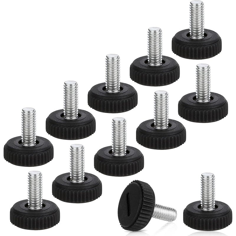 Zestaw 12 nakrętek M6 x 20 mm - czarny - stopki regulacyjne do mebli, nóg, krzeseł, stołów