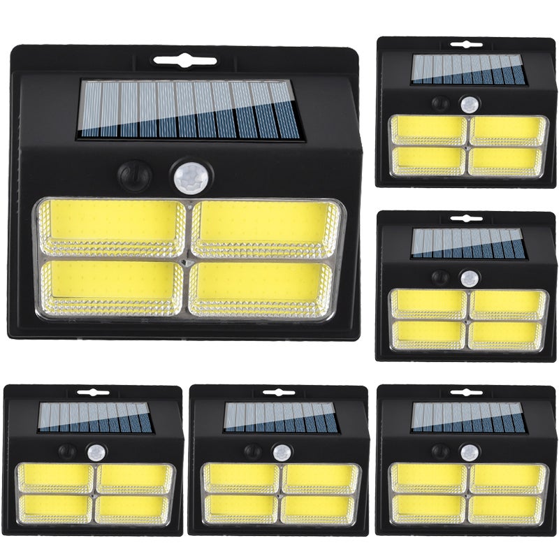 Zestaw 6 lamp solarnych z czujnikiem ruchu, słoneczne lampy bezpieczeństwa na ścianę w 3 trybach do ogrodu i ogrodzenia, 120 COB