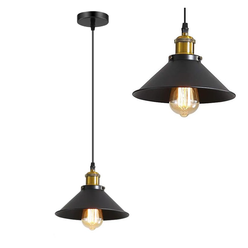Wieszaki retro z metalu, lampa przemysłowa, sufitówka, lampa wyspowa, lampa wisząca bez żarówki, regulowana wysokość, φ22 cm (czarny i złoty)