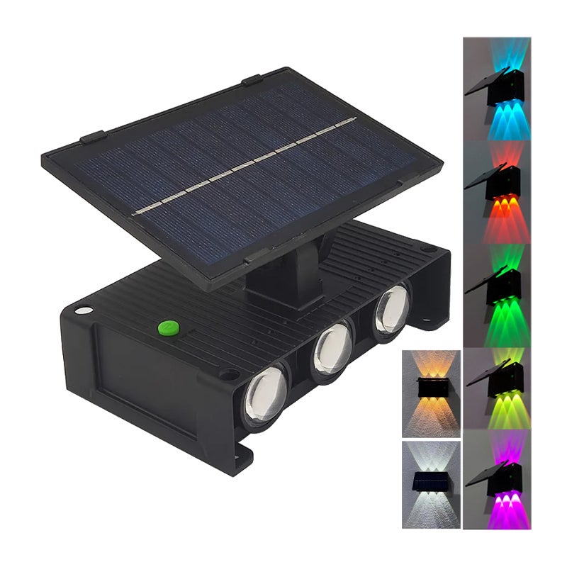 Zewnętrzna lampa solarna, lampa solarna górna i dolna, lampa solarna do ogrodu, lampa solarna do ogrodzenia wodoodporna (ciepła biel, biel i RGB)