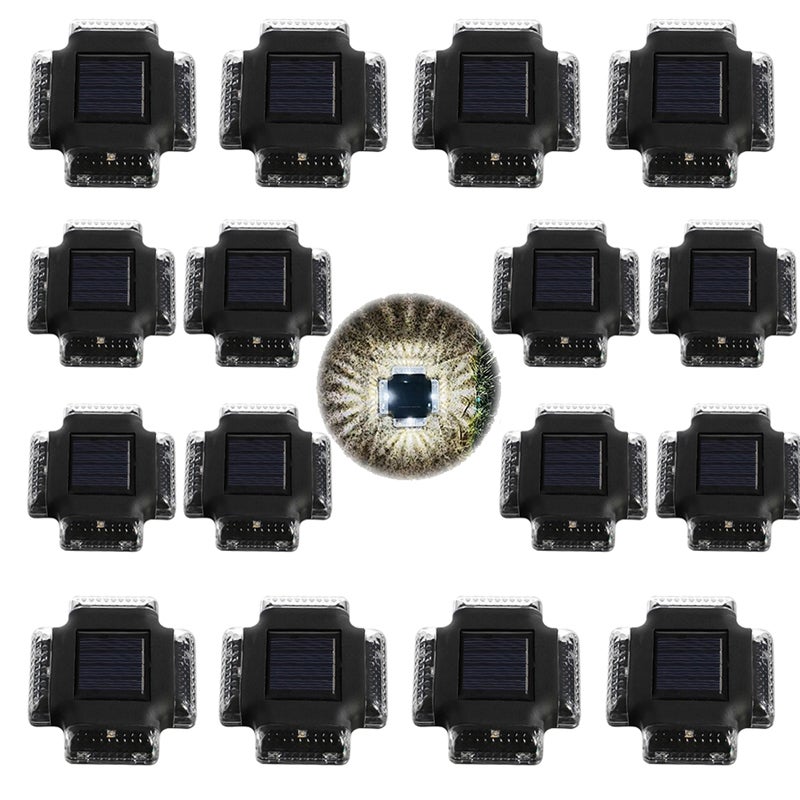 Lampa ścienna solarna z czterema stronami, 16 sztuk, lampa ścienna solarna, białe światło polikrzemowe z 4 diodami LED