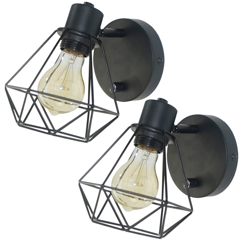 Zestaw 2 industrialnych kinkietów, vintage lampa ścienna z metalu, dekoracyjne oświetlenie z regulowanym kątem, lampa ścienna E27