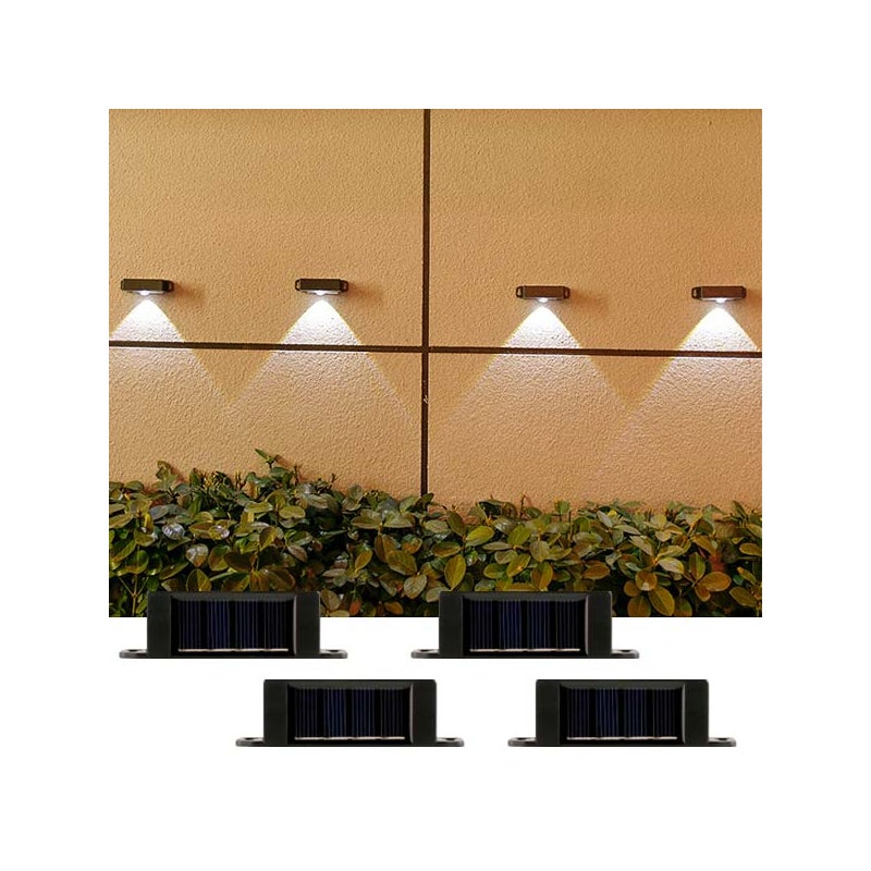 Panel słoneczny LED – 4 sztuki, lampa ścienna solarna, 1 LED, światło białe, wodoodporne, idealne na taras, ogrodzenie, dekoracja na zewnątrz