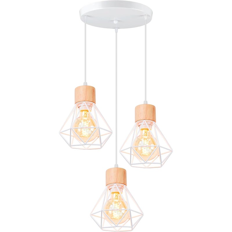 Lustro przemysłowe, sufitowa lampa w metalowej klatce w białym kolorze, vintage, lampa wisząca, długość regulowanej linki zawieszenia (bez żarówki)