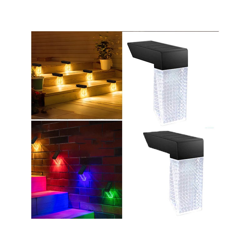 2 wodoodporne lampy czujnikowe na schody, lampa solarna - ciepłe światło + światło kolorowe