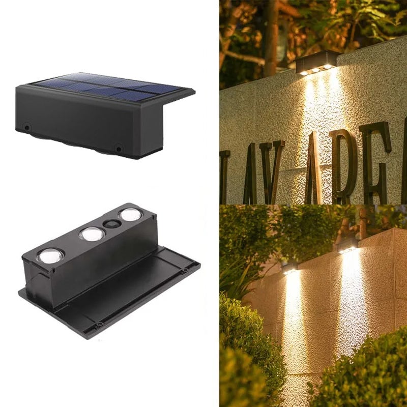 Zestaw 2 lamp solarnych zewnętrznych z 3 diodami LED do tarasu, lampy solarne na płot, lampy ścienne solarne ciepłe białe, wodoodporna lampa LED