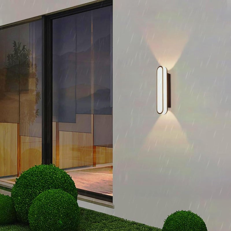 Nowoczesny czarny LED kinkiet zewnętrzny, długi, wodoodporny IP65, wykonany z metalu i aluminium (światło ciepłe, 18 cm)