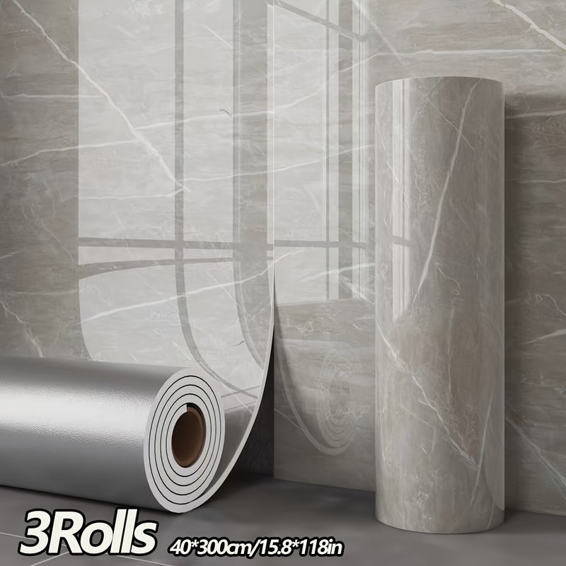 Samoprzylepna tapeta antymarble, XPE+PVC, samoprzylepna tapeta wodoodporna i odporna na wilgoć, 40 cm x 3 m, szara