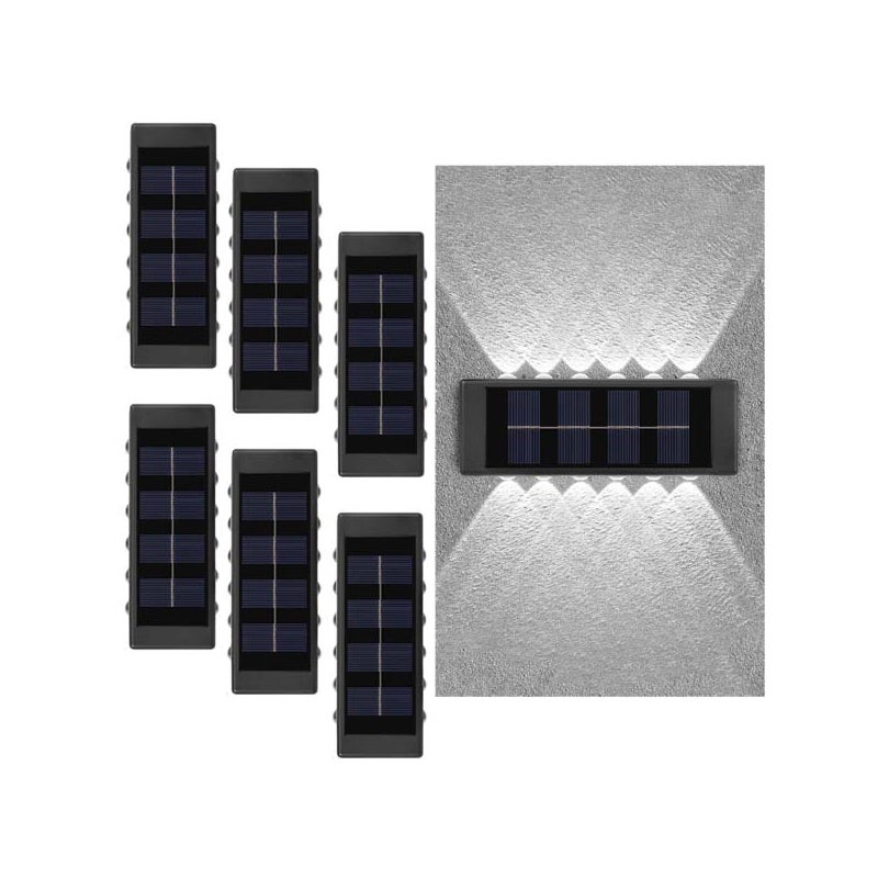 6 sztuk lamp solarnych ściennych - 12 LED, reflektor, białe światło, oświetlenie zewnętrzne w górę/w dół, nowoczesne, odporne na warunki atmosferyczne
