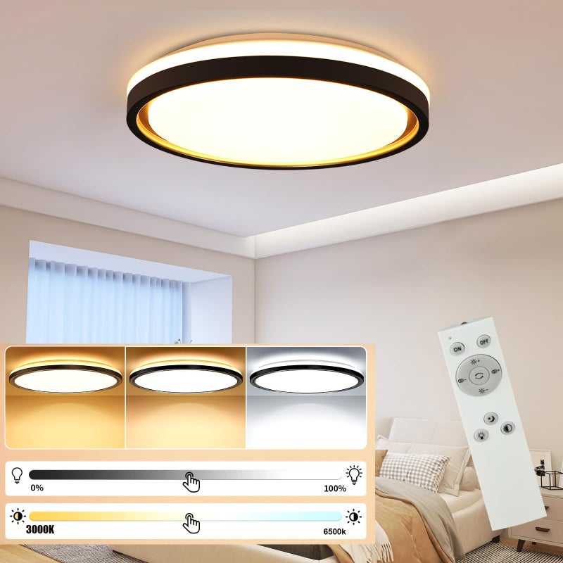 Lampa sufitowa LED z pilotem, temperatura barwowa 3000K-6500K, średnica 40 cm, 26W, pilot, odpowiednia do sypialni, kuchni i jadalni