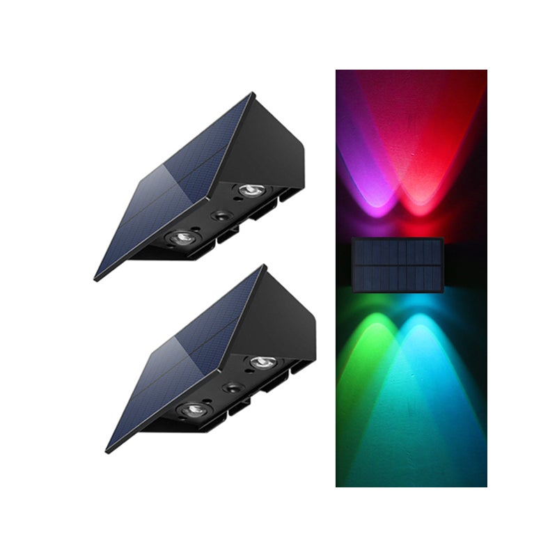 Lampy solarne do użytku zewnętrznego, zestaw 2 lamp solarnych montowanych na ścianie, lampy solarne górne i dolne wodoodporne (kolorowe światła)