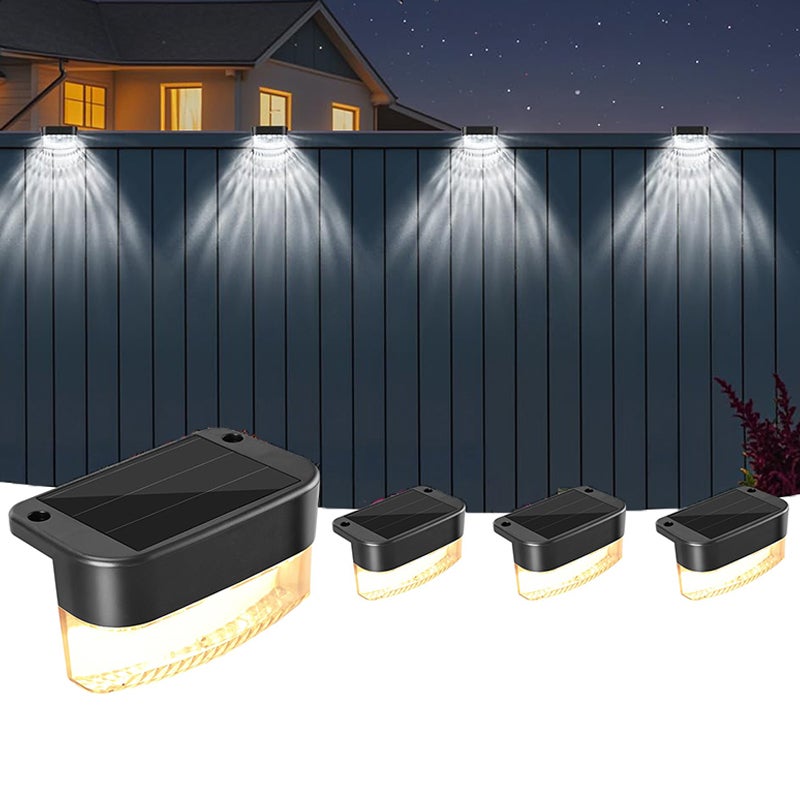 Zestaw 4 lamp solarnych LED do użytku zewnętrznego, oświetlenie otoczenia na trawniku, światło białe.