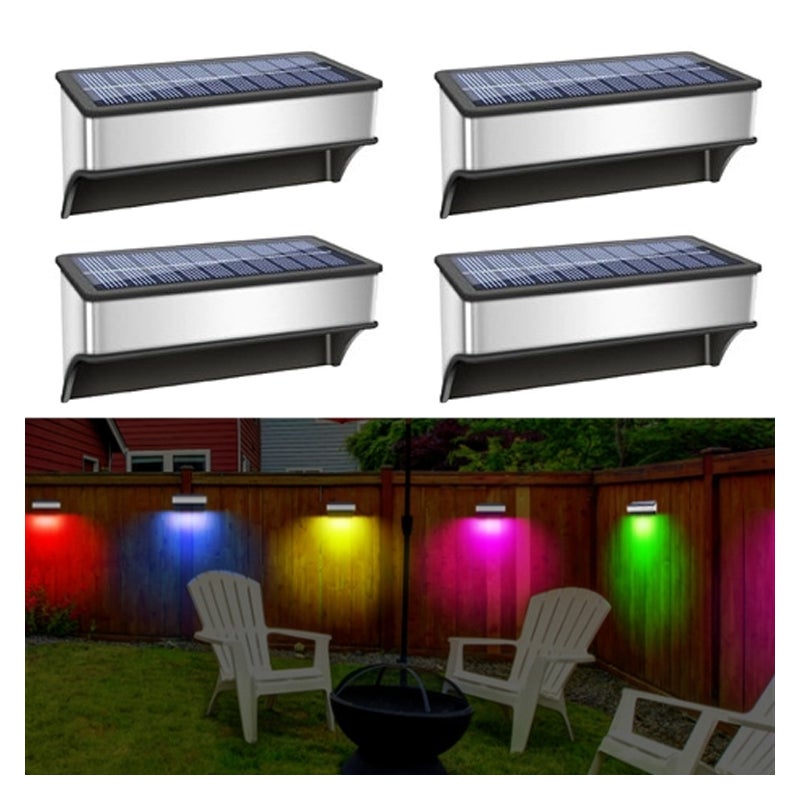 Lampy solarne do ogrodzenia z 8 diodami LED, 4 sztuki, zewnętrzne lampy solarne, 60 lumenów, wodoodporne, 8 trybów, ciepłe białe, zimne białe i RGB.