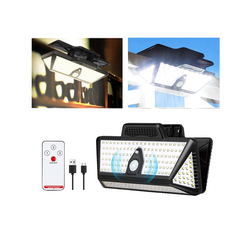 Solarna lampa ze czujnikiem na słupku 6000mA, lampka clip z 208 diodami LED, wodoodporny projektor solarny (3 kolory światła)