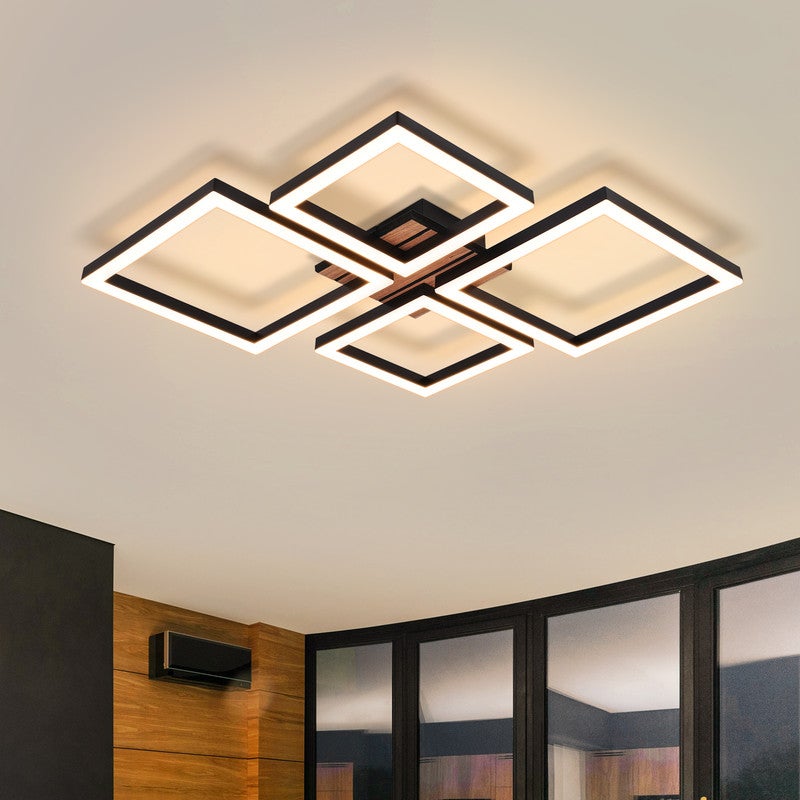 Lampa sufitowa LED Nettlife 32 W, nowoczesny, czarny, kwadratowy design z imitacją drewna. Ciepła, biała lampa sufitowa do sypialni, salonu, kuchni