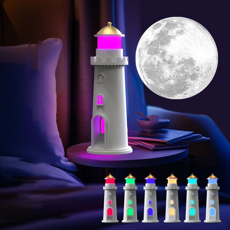 Lampa projektorowa Moonlight Lighthouse, siedmiokolorowe światło otoczenia RGB, dekoracyjna i kreatywna lampa stołowa.