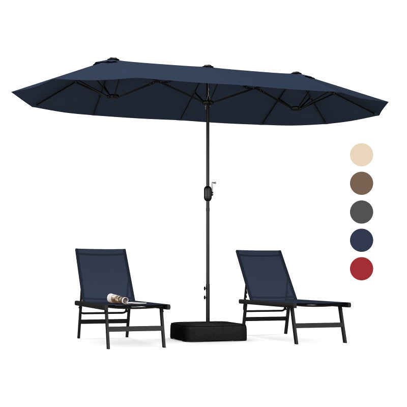 Podwójny parasol przeciwsłoneczny ze stojakiem, 400 x 200 cm, duży rozmiar XXL, UPF 50+,parasol tarasowy, do ogrodu, na taras i basen (granatowy)