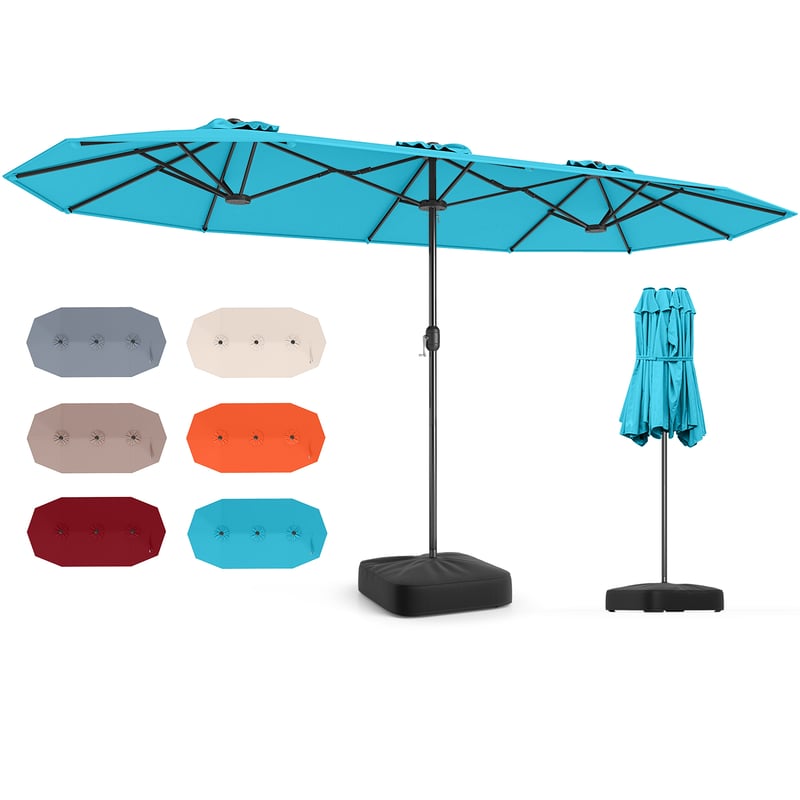 Podwójny parasol przeciwsłoneczny ze stojakiem, 400 x 200 cm, duży XXL, UPF 50+, parasol ogrodowy z korbą, do ogrodu, na taras i basen (turkusowy)
