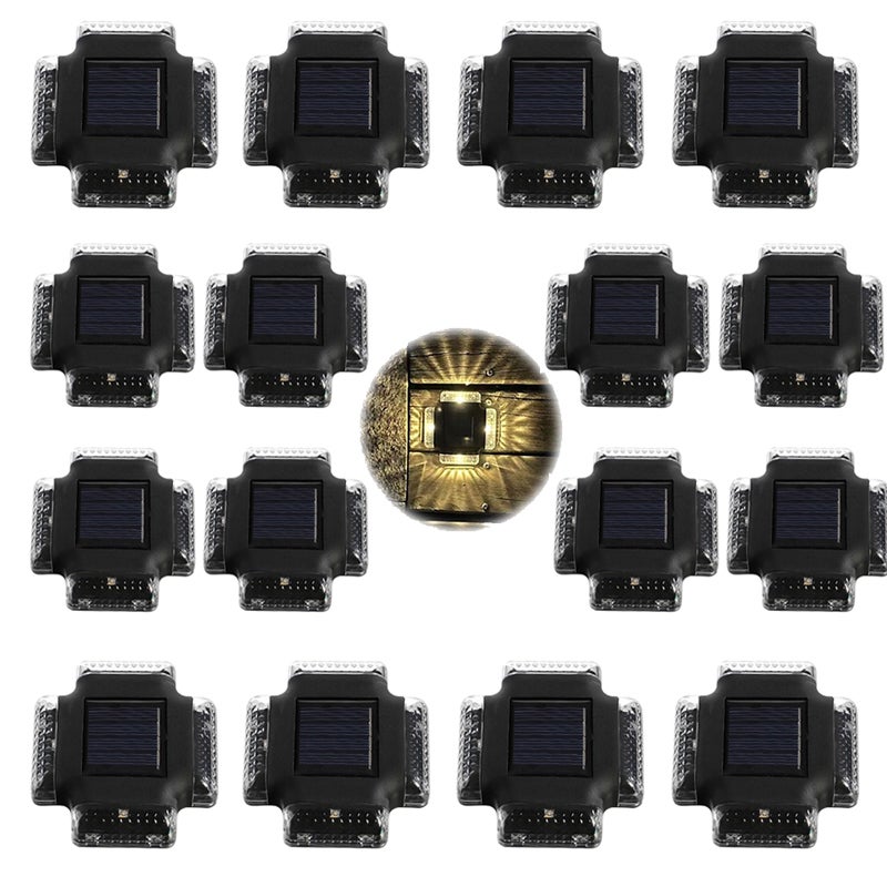 Kinkiet solarny o czterech bokach, 16 sztuk, zewnętrzne światło solarne, 4 LED, ciepłe światło polikrystaliczne