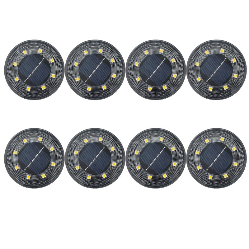 Zestaw 8 lamp solarnych do użytku na zewnątrz z ciepłym światłem, lampy solarne umieszczane w ziemi.