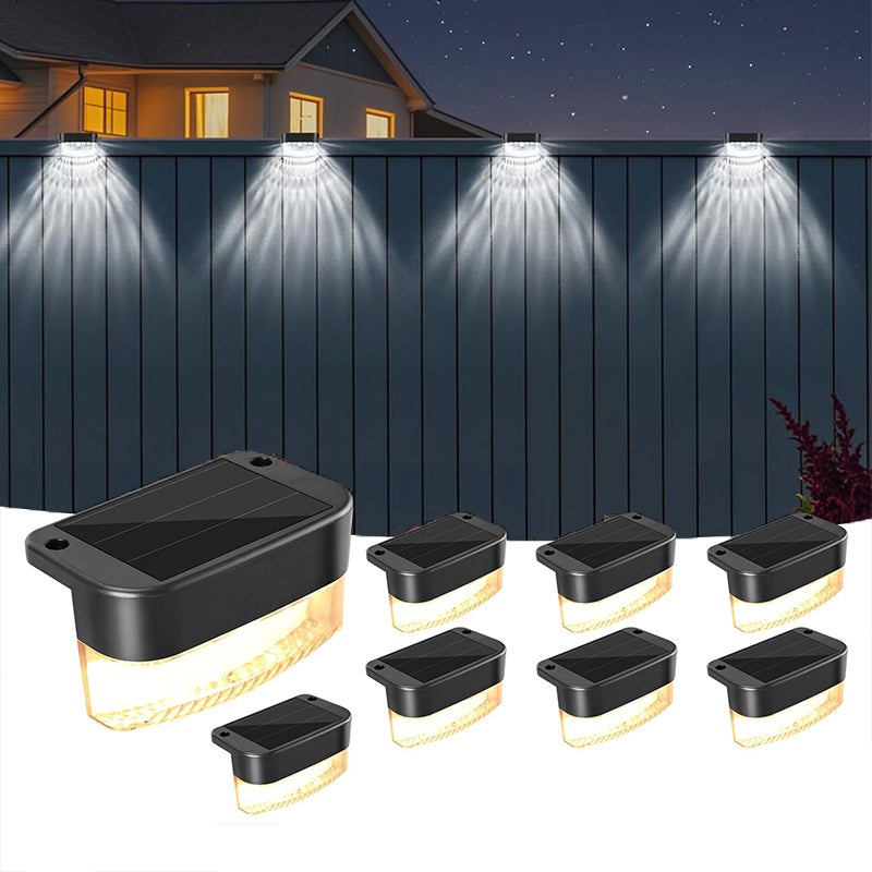 Zestaw 8 lamp solarnych LED do użytku na zewnątrz, idealnych do ogrodzeń, doskonałych do basenów i na podwórka, światło białe