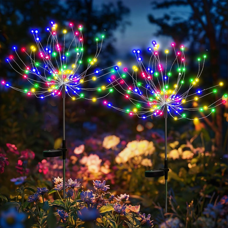 Zestaw 2 lamp solarnych do ogrodu, 120 LED, wodoodporne, wzór dmuchawca, do ogrodu, trawnika, na imprezy, taras, dekoracja ślubna