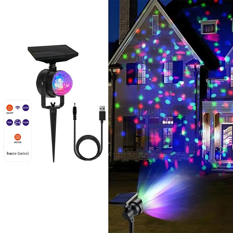 Dekoracyjny projektor LED do użytku na zewnątrz, wodoodporna lampa solarna 2 w 1, oświetlenie w kolorze RGB (z pilotem).