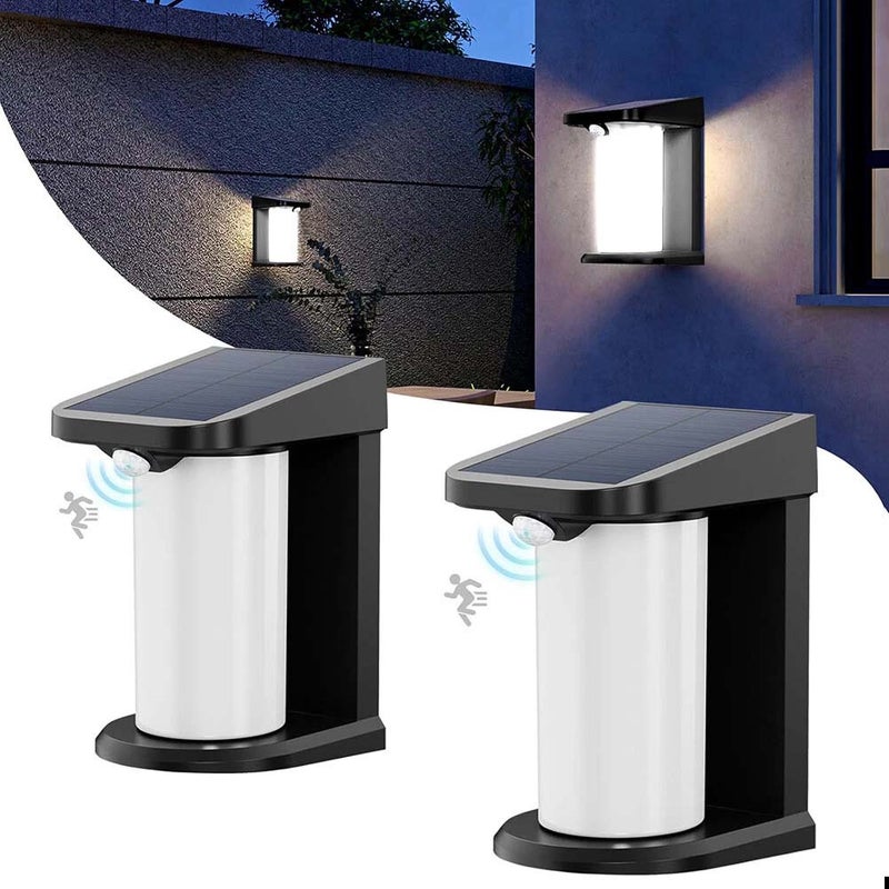 2 sztuki Lampy Solarnej Zewnętrznej z Detektorem Ruchu, Wodoodporne Oświetlenie LED IPX4 do Ogrodu, Tarasu i Podwórka - Białe Światło