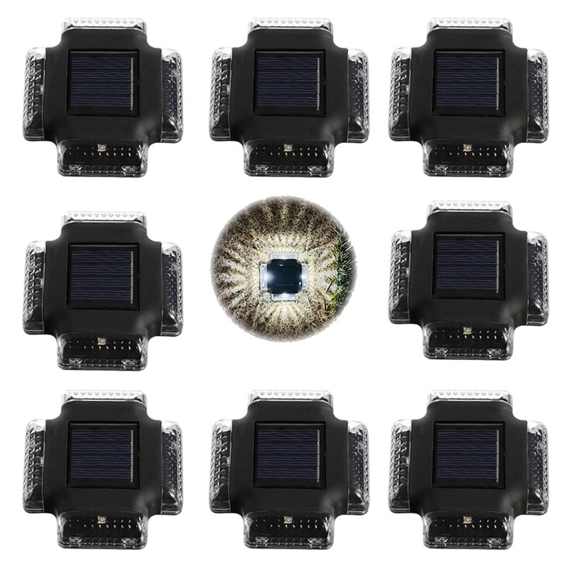 Solarna lampa ścienna z czterema stronami, 8 sztuk, solarna lampa ścienna z białym światłem polikrystalicznym z 4 LED.