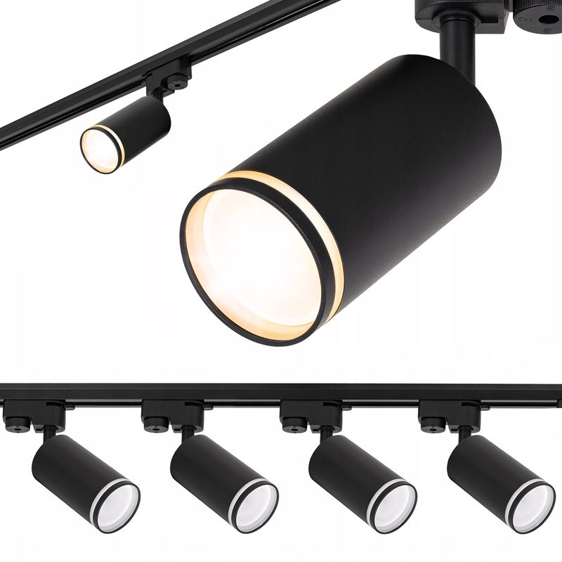 Zestaw szynowy 4x oprawa GU10 czarna + ring - Listwa reflektorowa 1m - Lampa sufitowa LED ruchoma szynoprzewód - LEDHOFF