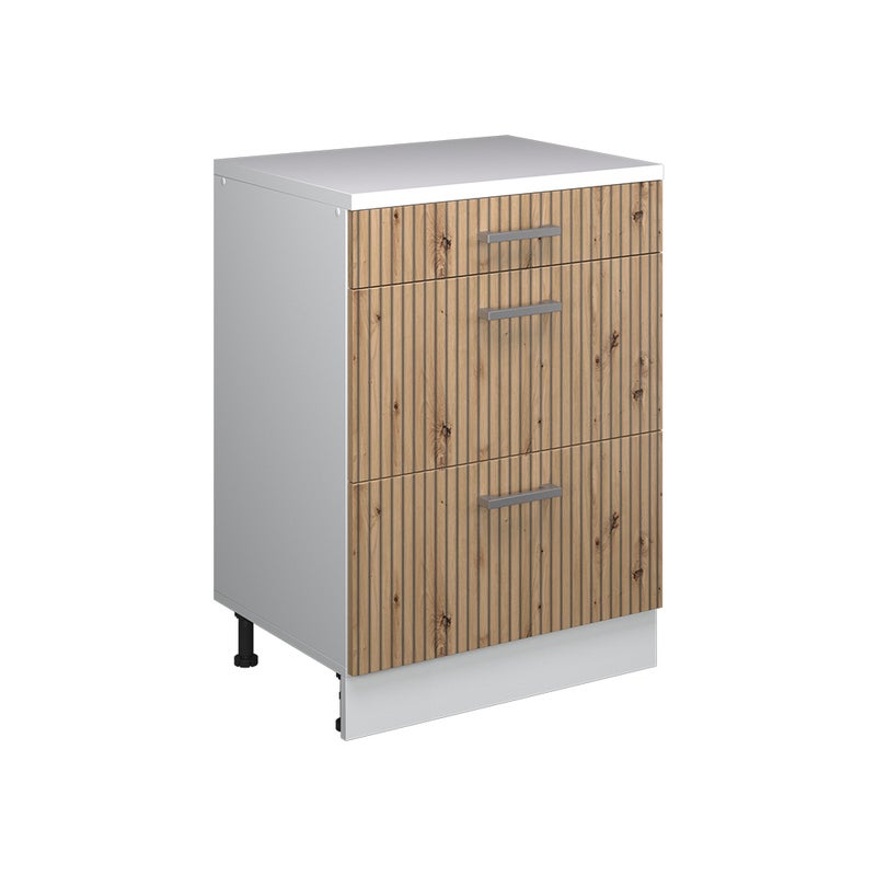 Vicco Kuchenna szafka pod skos R-Line, Dąb artisan, 60 cm bez skosu z 3 szufladami