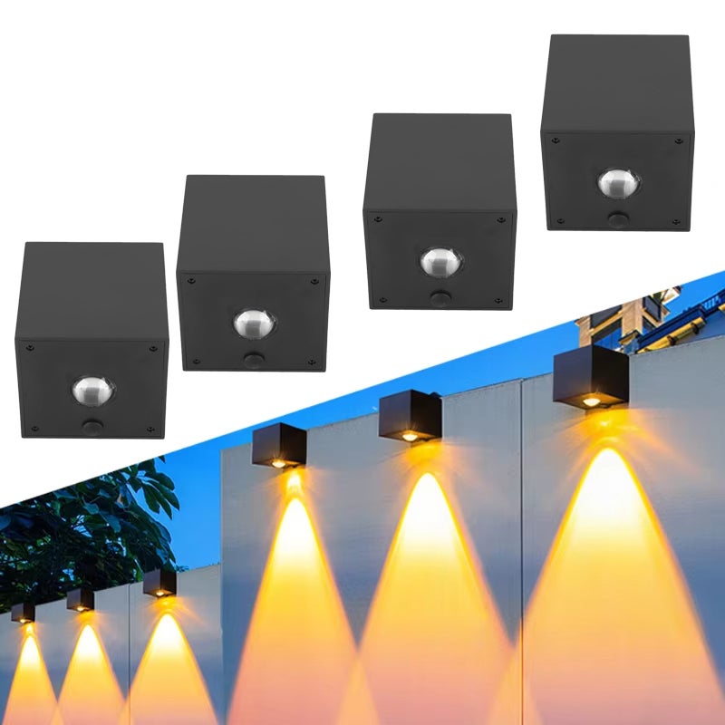 4 lampy solarne do ogrodzenia, oświetlenie ogrodowe, solarna lampa ścienna, oświetlenie krajobrazowe, latarnie na ganek, do ogrodu, na taras