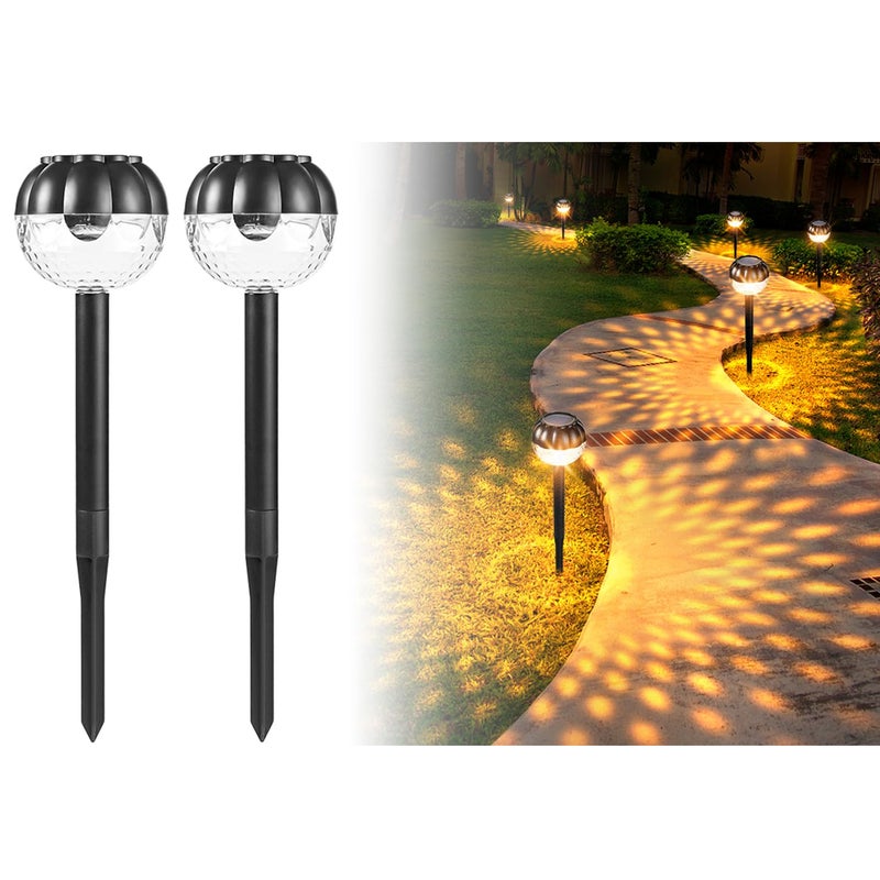 2 sztuki lamp ogrodowych z 9 diodami LED, zewnętrzne oświetlenie krajobrazowe solarne, montowane w ziemi [model z migającym żółtym płomieniem]